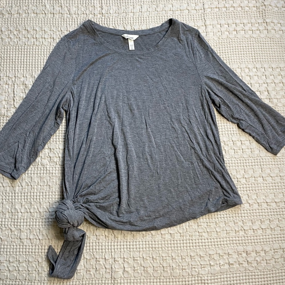 Soma 3/4 Sleeve‎ Side Knot Asymmetrical Tee Gray Large.